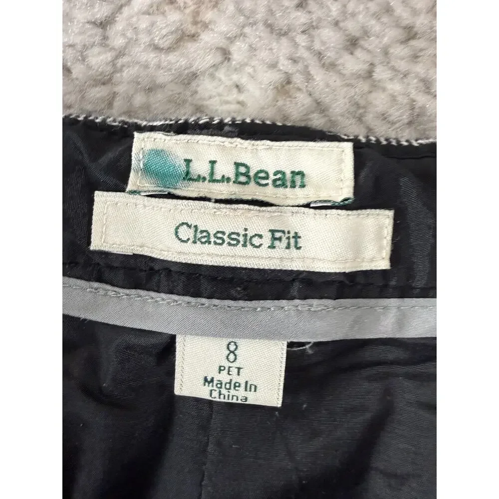 LL Bean‎ Petite Size 8P Classic Fit Casual Pencil Midi Skirt Black White Button